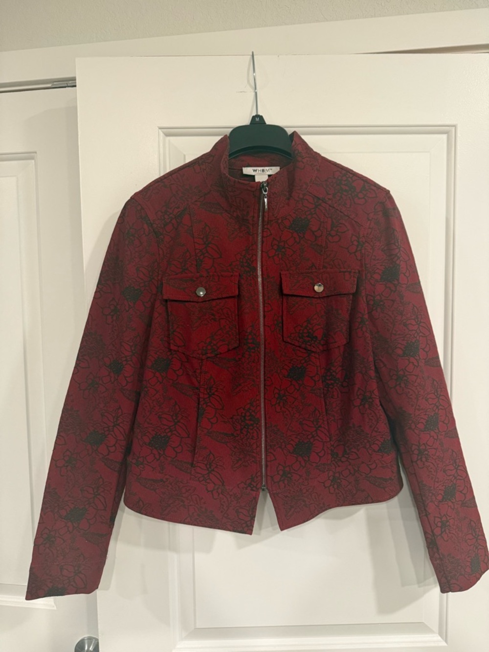 White House Black Market Red Floral Zip Jacket